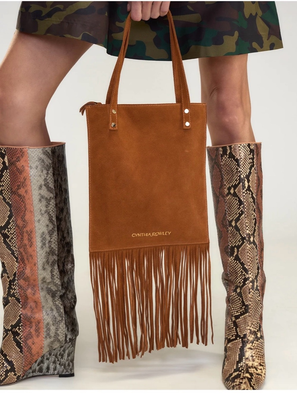 Cynthia Rowley Cognac Suede Fringe Tote
